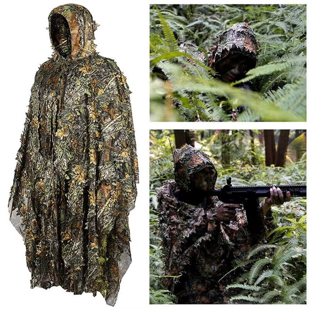 3D Ghillie Suit Camouflaged Clothes for Hunter 3D Camouflage Clothing Woodland Poncho for Hunting Wildlife Photography Costumes