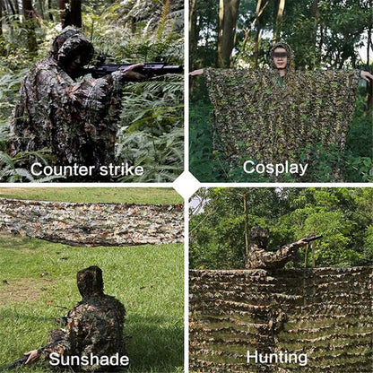 3D Ghillie Suit Camouflaged Clothes for Hunter 3D Camouflage Clothing Woodland Poncho for Hunting Wildlife Photography Costumes