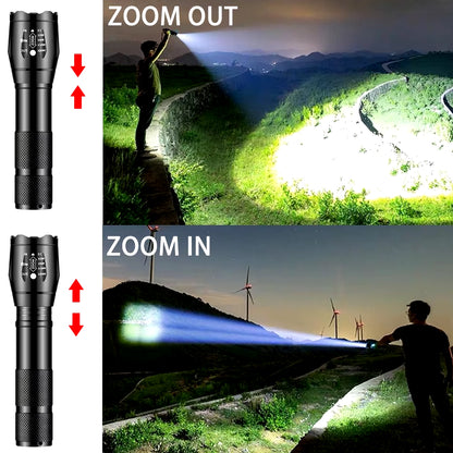 Powerful LED Flashlight Aluminum Alloy Portable Torch USB Rechargeable Outdoor Camping Tactical Flash Light