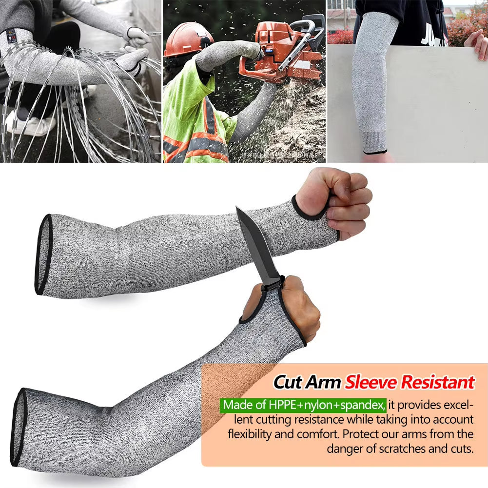 Level 5 HPPE Cut Resistant Arm Sleeves Anti-Puncture Labor Work Safety Gloves Gardening Construction Automobile Arm Protection