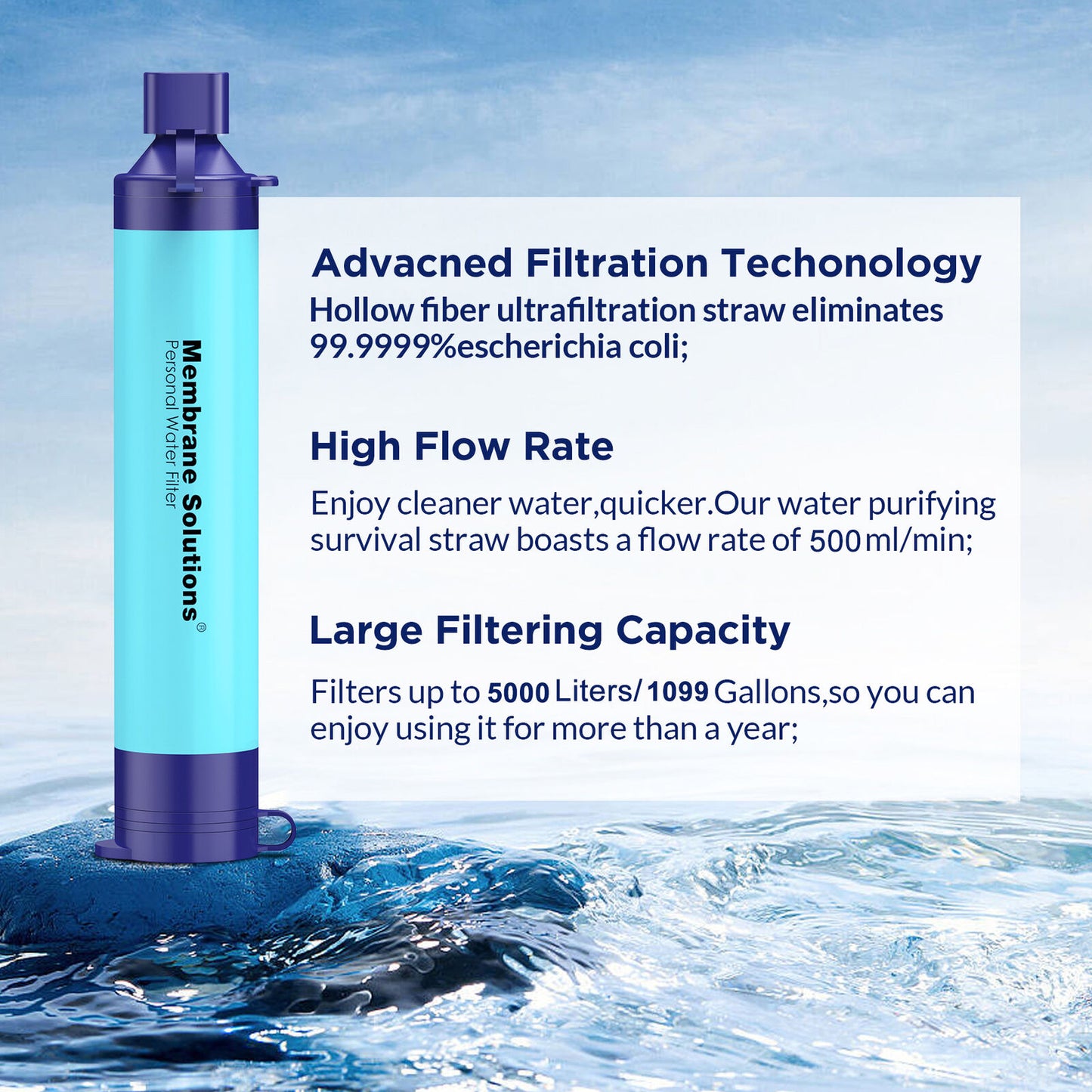 Gravity Water Filter Straw,Camping Water Filtration System|Water Purifier Straw