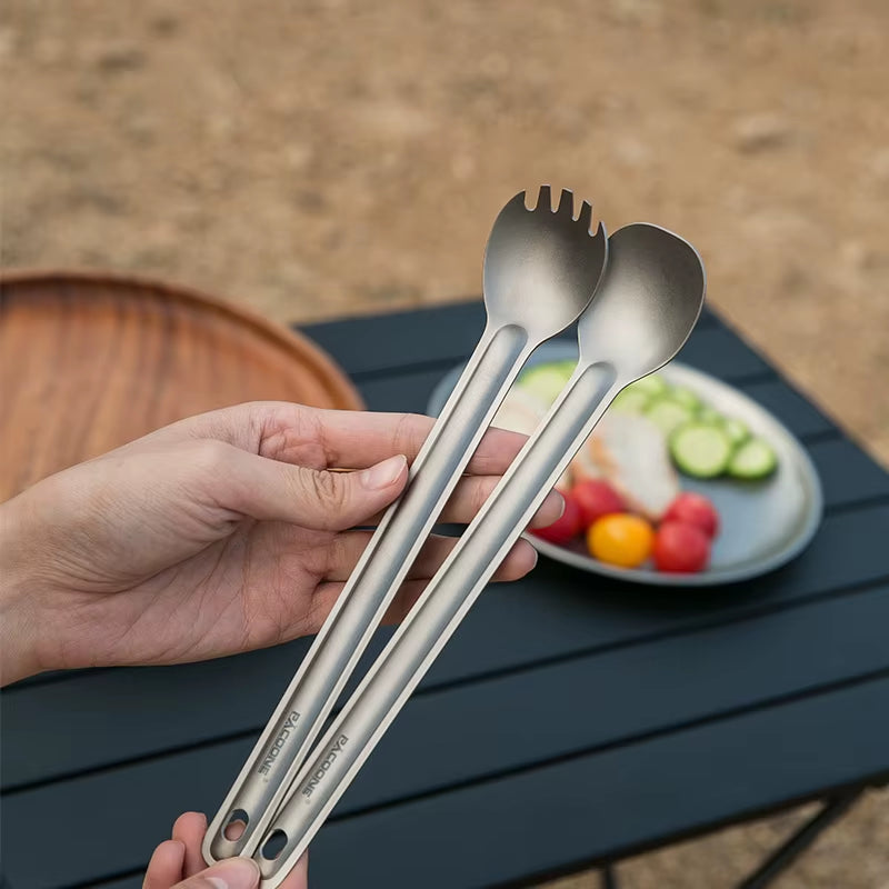 PACOONE Camping Titanium Spork Spoon Outdoor Lightweight Fork Tableware Portable Picnic Hiking Travelling Ultralight Dinnerware