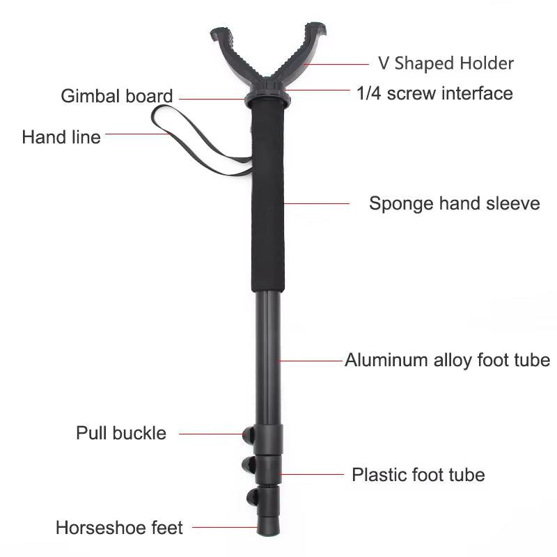 Aluminum Hunting Shooting Sticks Accessory V Shaped Rotating Yoke Monopod Telescopic with Shoulder Strap