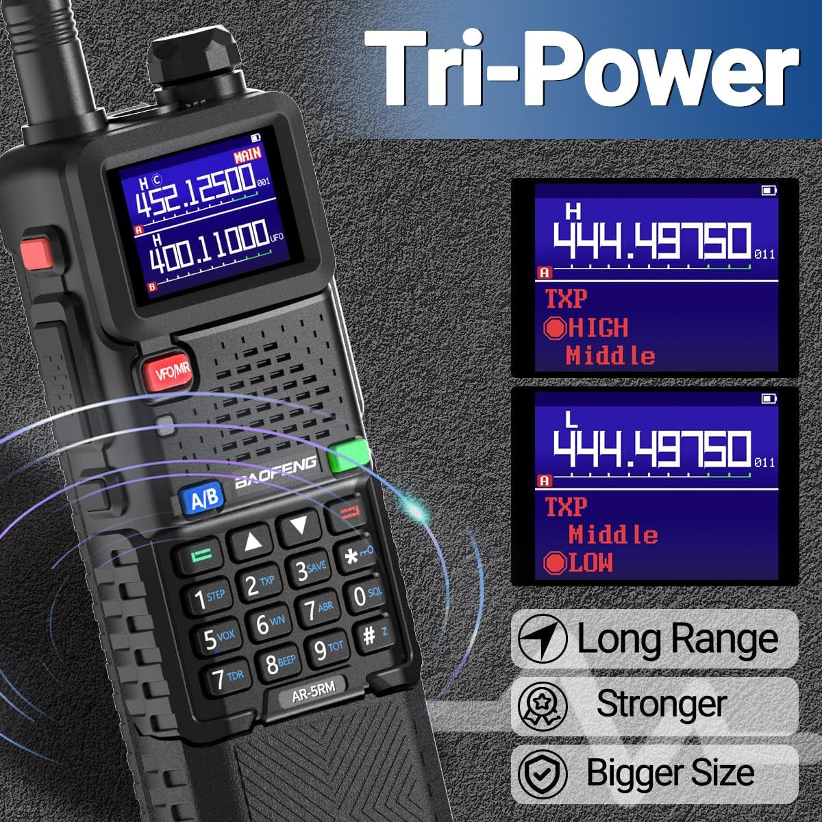 AR-5RM Radio 10W Ham Radio Long Range 5RM Handheld Two Way Radio NOAA Weather Receiver Rechargeable Long Range Walkie Talkies Copy Frequency 999CH with Type-C Charging 3800Mah Battery