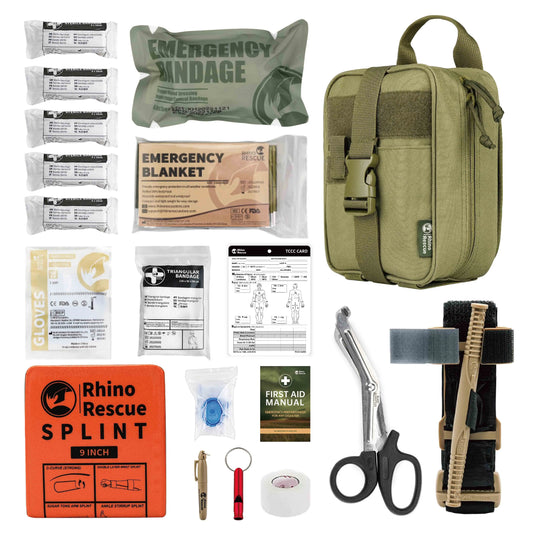 Rhino First Aid Survival Kit IFAK Pouch Supplied Camping Kit with 20 EMT Items for Emergency Outdoors