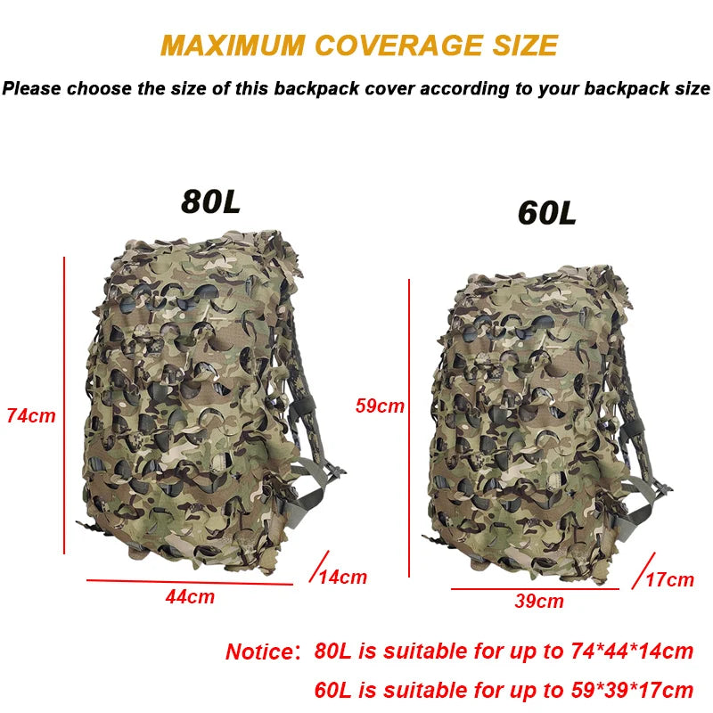 3D Camo Net Backpack Cover 60L 80L Laser Cut Camouflage Hunting Backpack Cover Paintball Paratrooper Hunting Accessories