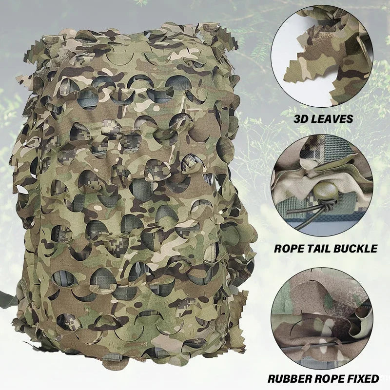 3D Camo Net Backpack Cover 60L 80L Laser Cut Camouflage Hunting Backpack Cover Paintball Paratrooper Hunting Accessories