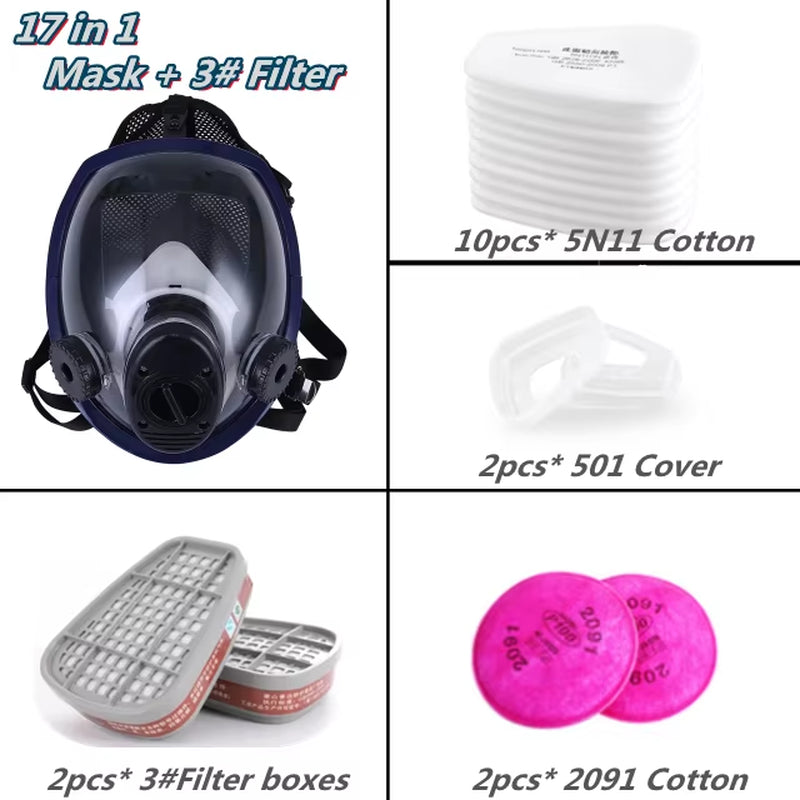 3 Ports Multipurpose Full Gas Mask Spherical Super Clear Fully Sealed Protective Mask Spray Paint Industrial Pollution Gas Mask