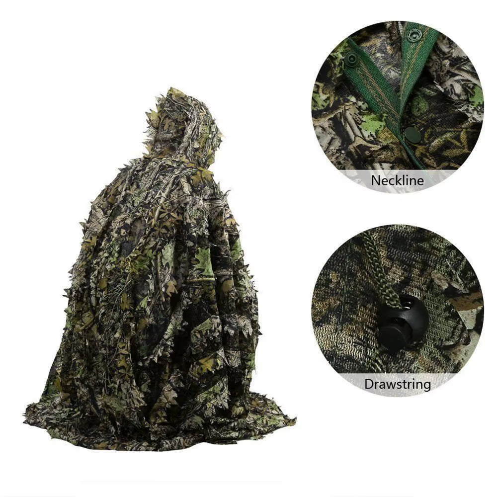 3D Ghillie Suit Camouflaged Clothes for Hunter 3D Camouflage Clothing Woodland Poncho for Hunting Wildlife Photography Costumes