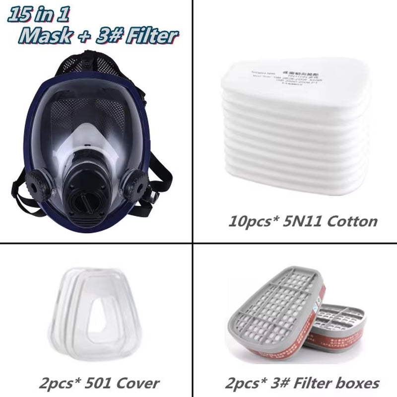 3 Ports Multipurpose Full Gas Mask Spherical Super Clear Fully Sealed Protective Mask Spray Paint Industrial Pollution Gas Mask