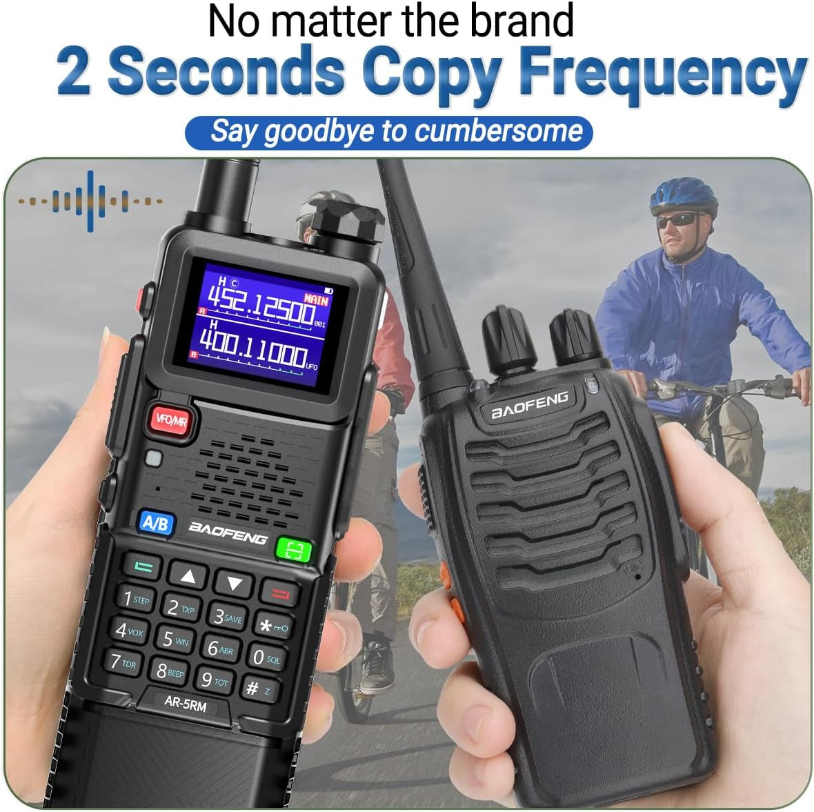 AR-5RM Radio 10W Ham Radio Long Range 5RM Handheld Two Way Radio NOAA Weather Receiver Rechargeable Long Range Walkie Talkies Copy Frequency 999CH with Type-C Charging 3800Mah Battery