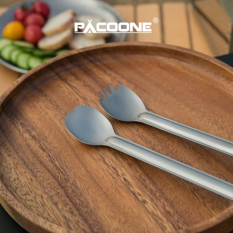 PACOONE Camping Titanium Spork Spoon Outdoor Lightweight Fork Tableware Portable Picnic Hiking Travelling Ultralight Dinnerware